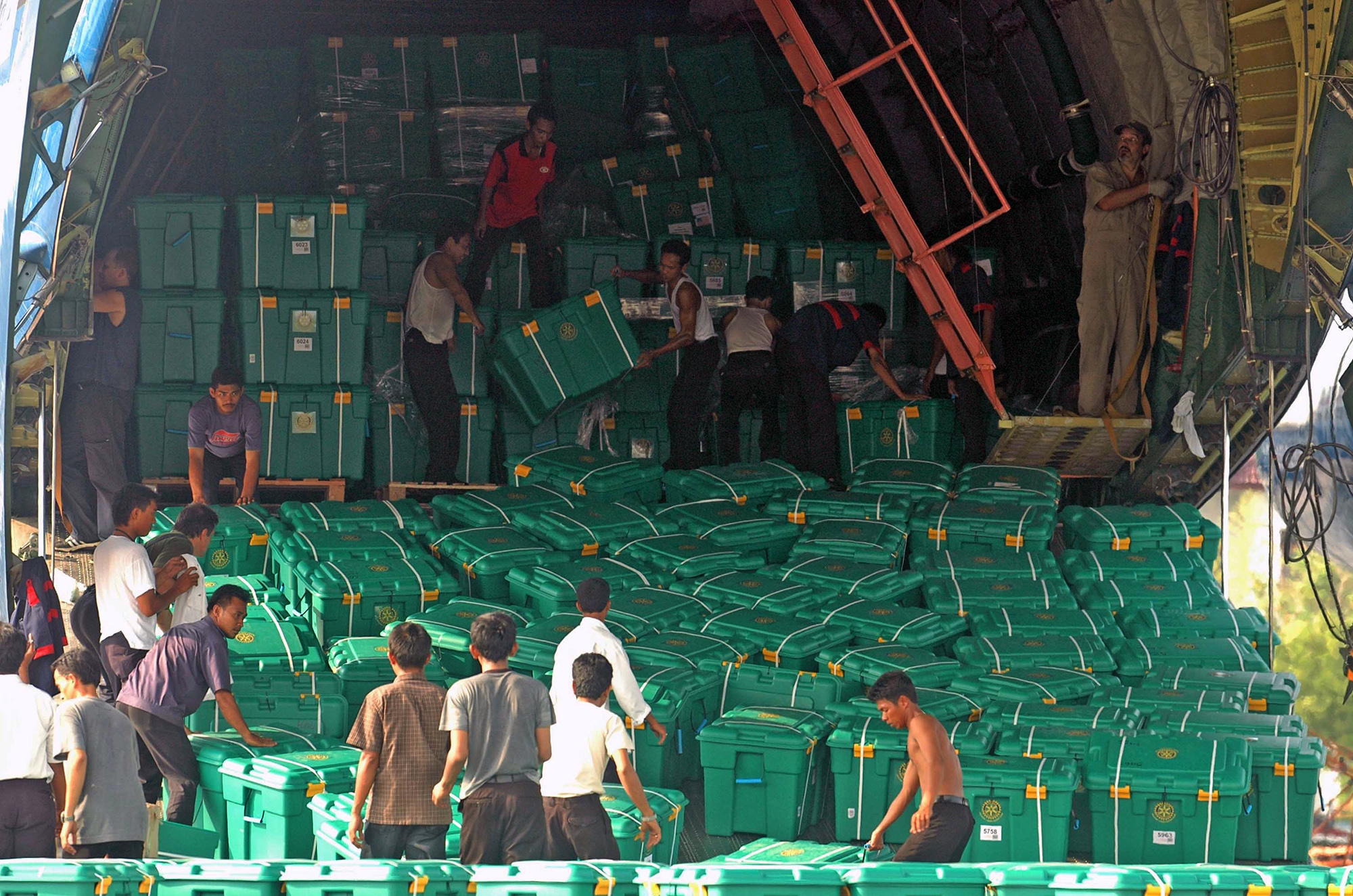 Boxes arrive after 2005 Indonesia Tsunami