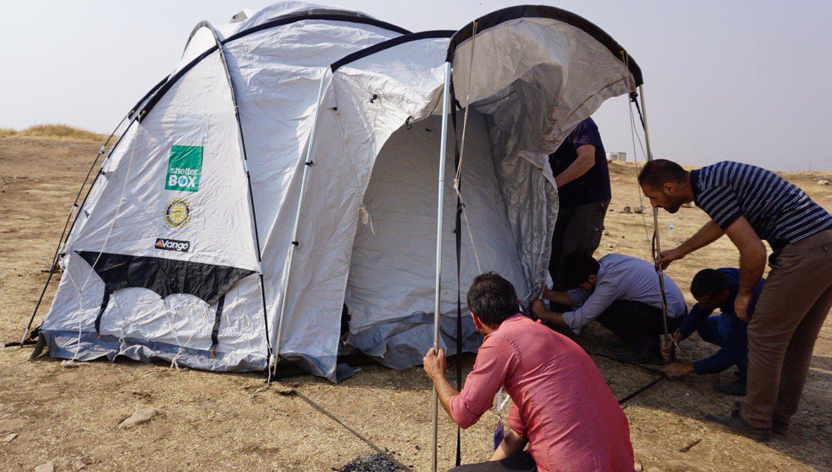 Forced to set up their tent in the middle of the desert