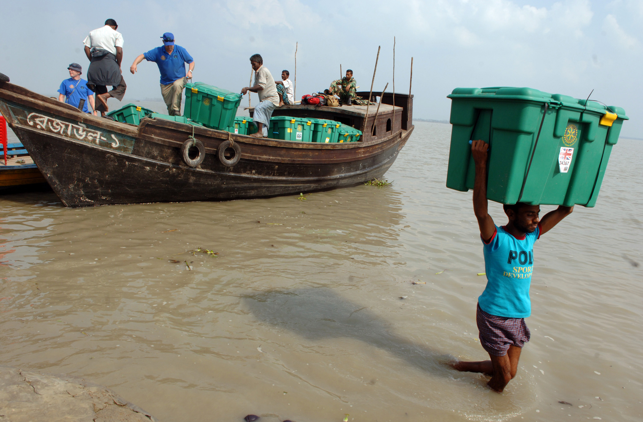 Carrying boxes through the water