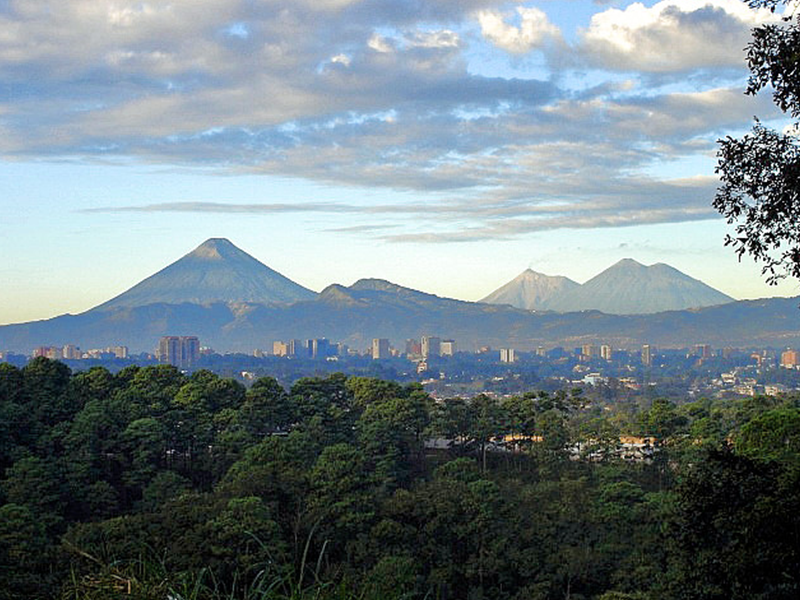Guatemala City with Mountains and Fuego behind