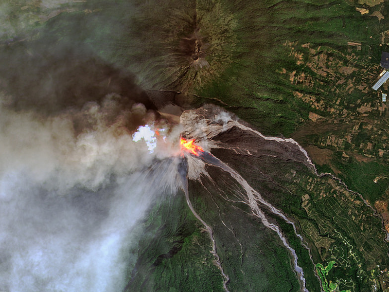 Aerial photo of a volcanic eruption