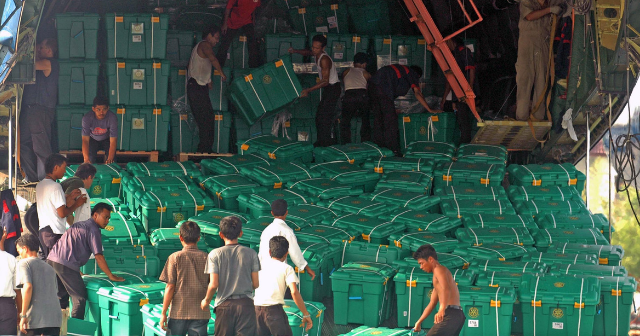 Aid Boxes Carried by Cargo Plane