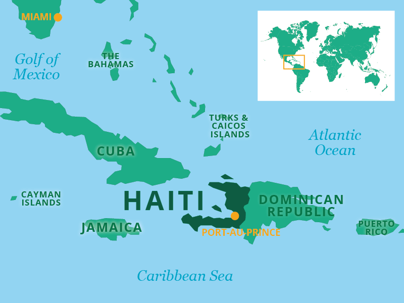 Map of the Caribbean with Haiti highlighted