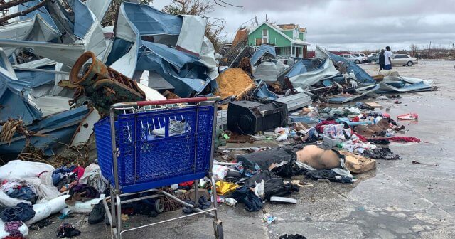 Pile of debris created by Hurricane Dorian