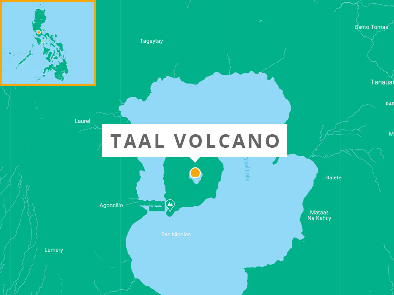 Map showing the Taal Volcano and caldera on Volcano Island, Taal Lake.