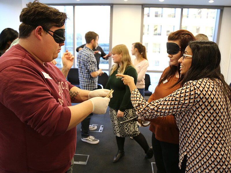 Blindfolded Team building exercise