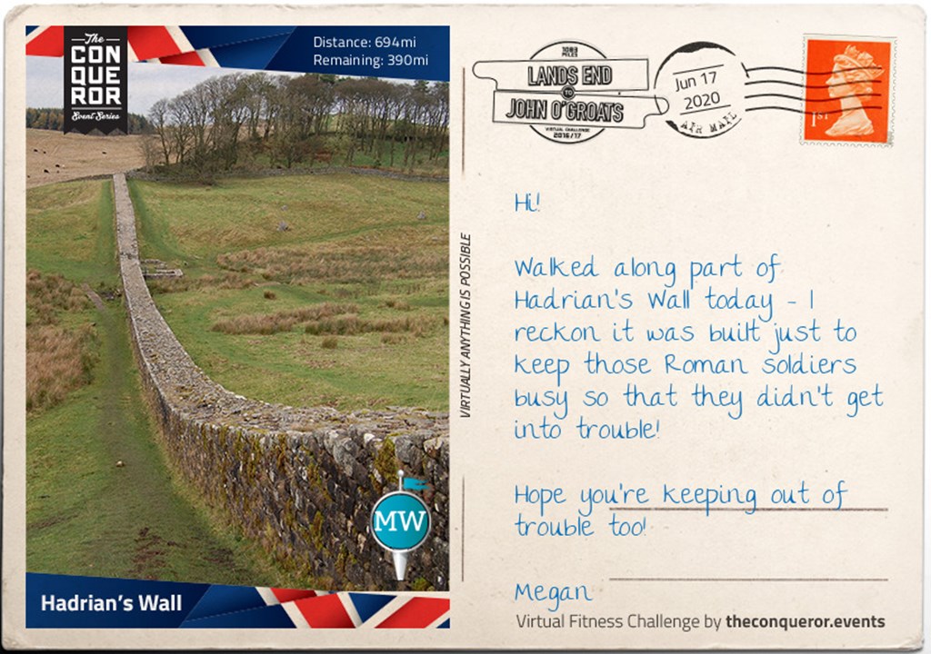 Postcard of Hadrian's wall. Megan reckons it was built to keep the soldiers out of trouble!