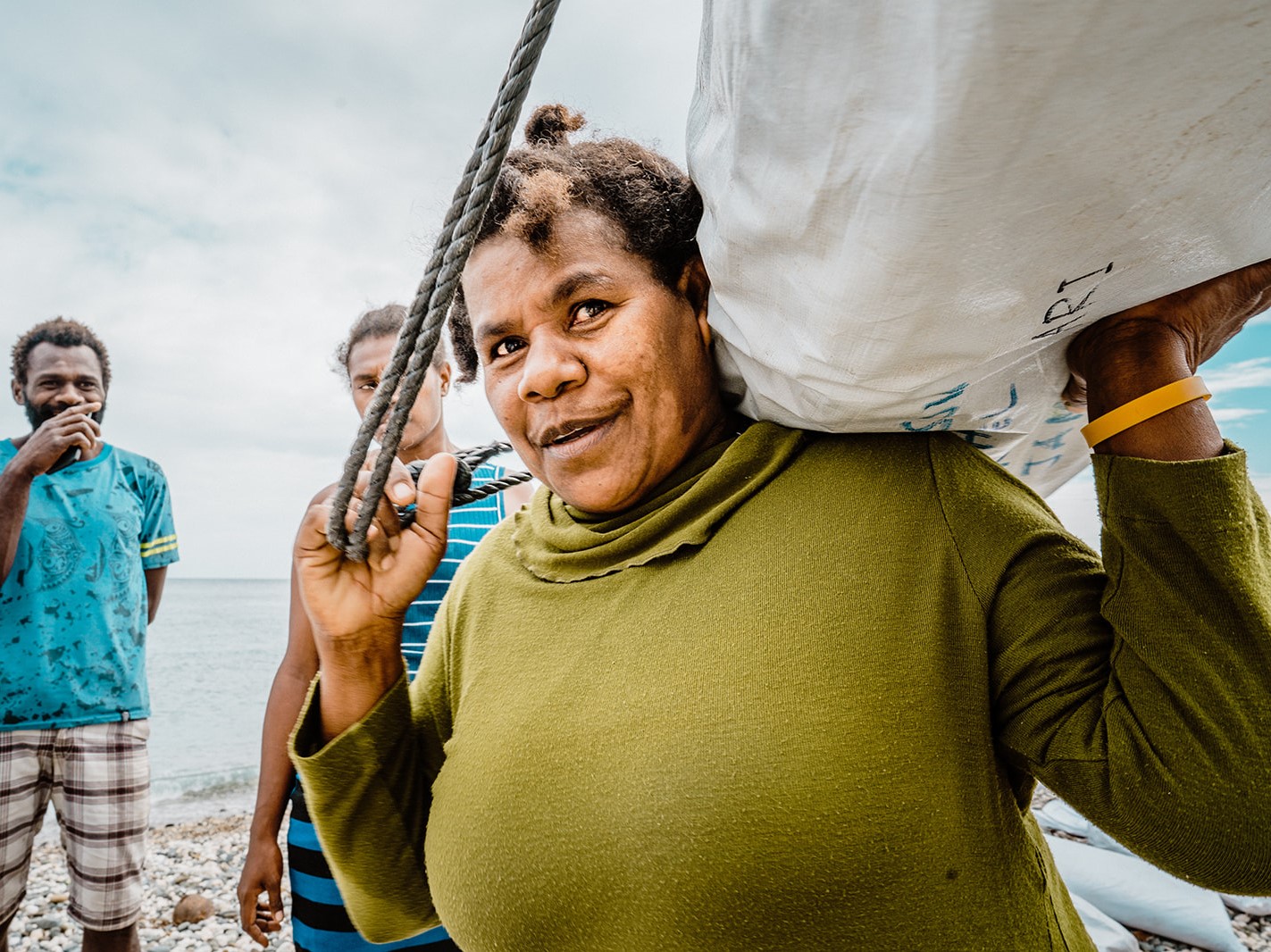 Carrying a ShelterKit across the beach