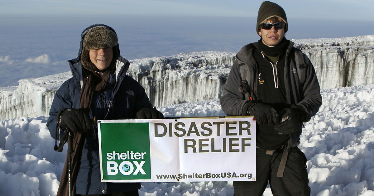 ShelterBox banner atop Mt. Kilimanjaro