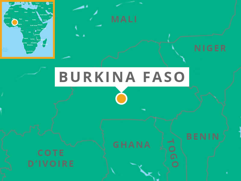 Map showing location of Burkina Faso in the heart of West Africa