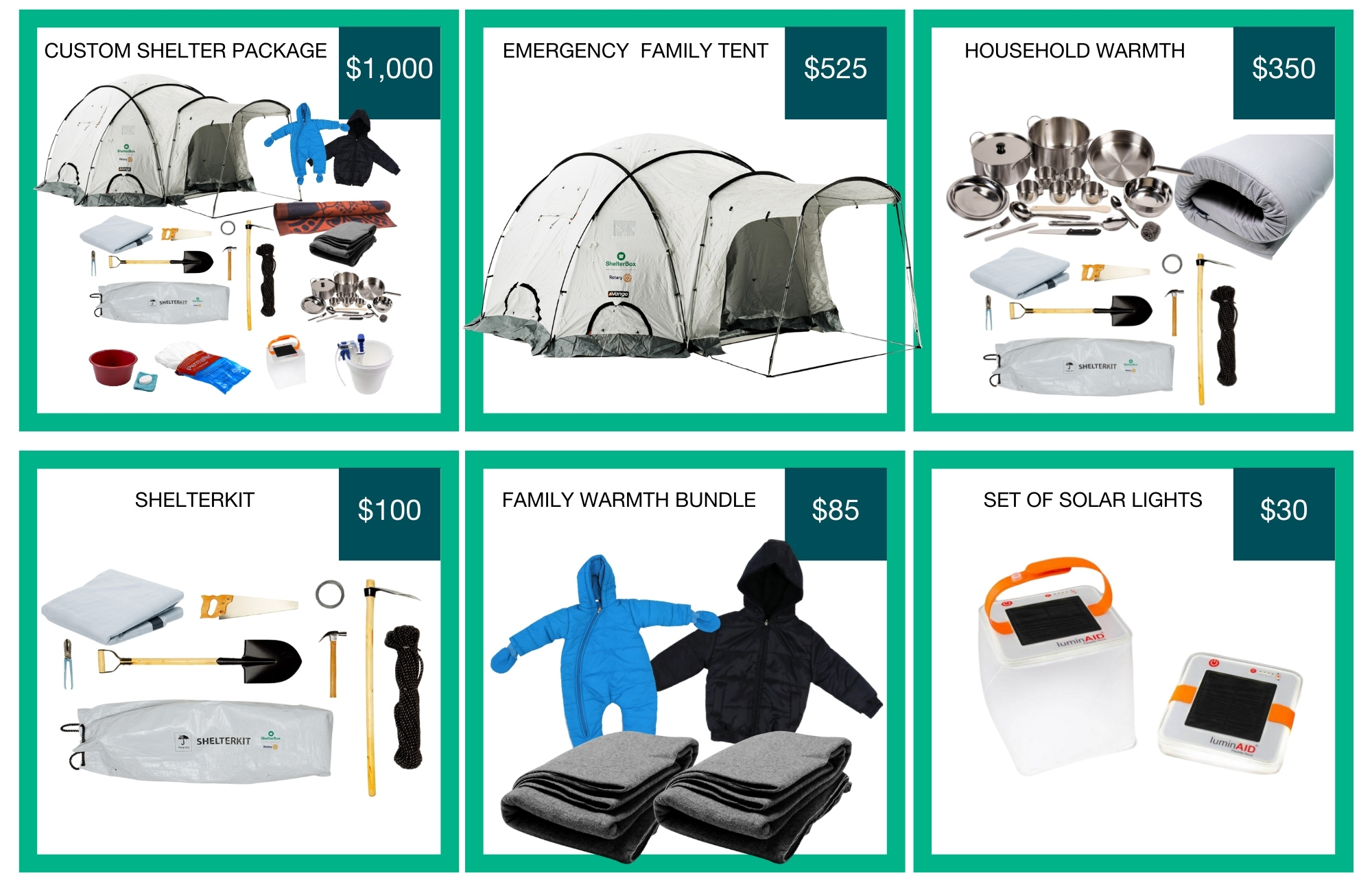 ShelterBox Aid and aid bundles. 